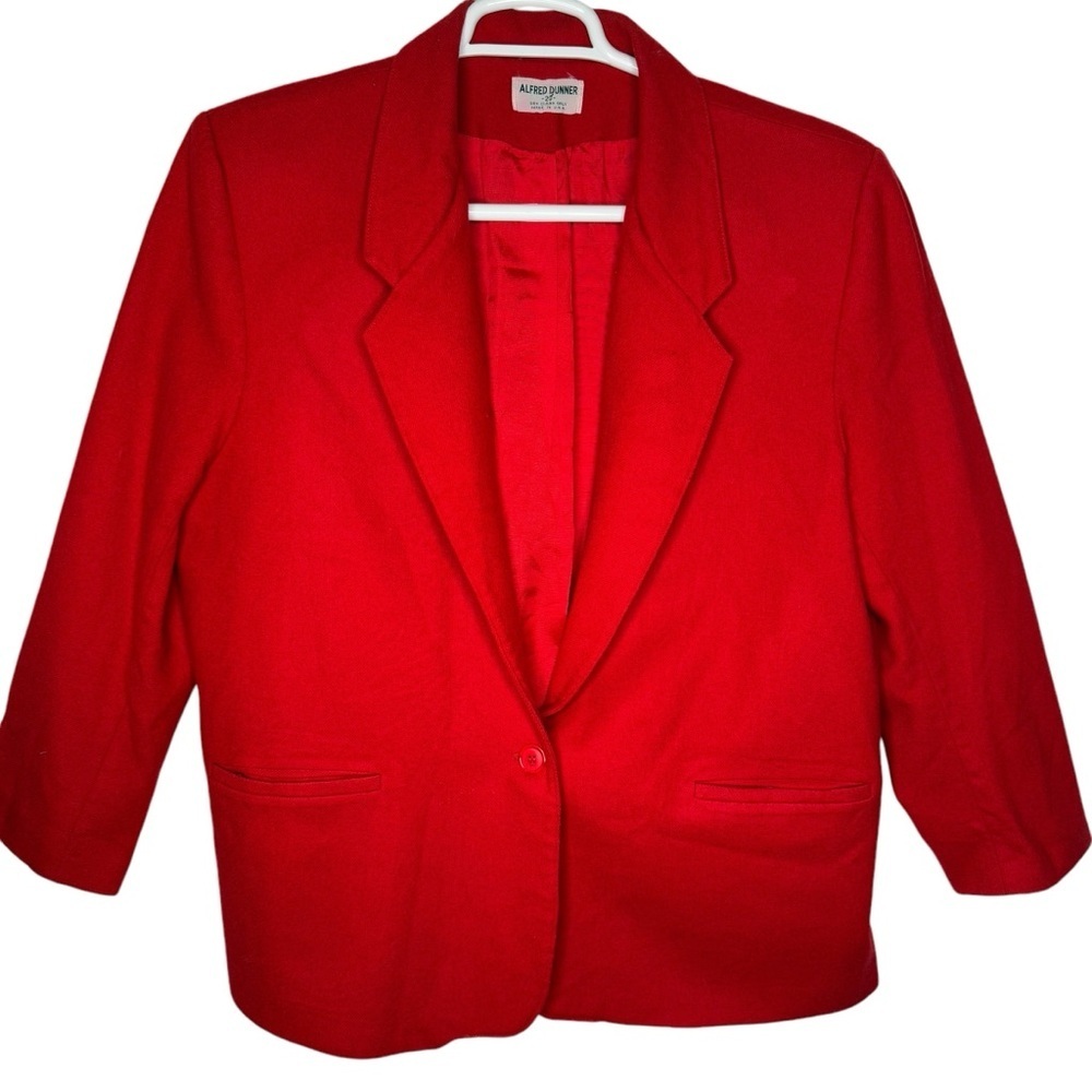 Y2K Alfred Dunner 100% Wool Red Blazer Jacket Size 20 2X USA Lined One Button